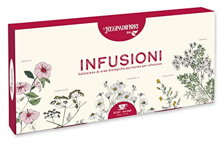 Regina di Fiori - Confezione Regalo Decorata con Purissime Erbe Biologiche per Infusione. 5 Gusti Assortiti, 30 Filtri