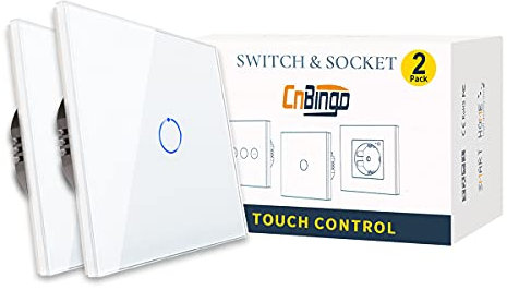 2er-Pack CNBINGO Wechselschalter unterputz - Touch Lichtschalter einfach - Wandschalter Weiß - Berührungsschalter mit Glas Panel und Status-LED - 800W/Fach