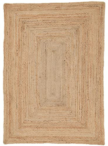 carpetfine Juteteppich Nele Beige handgewebt aus Jute 140x200 cm | Moderner Naturfaserteppich im Boho Style für Wohnzimmer, Küche und im Flur