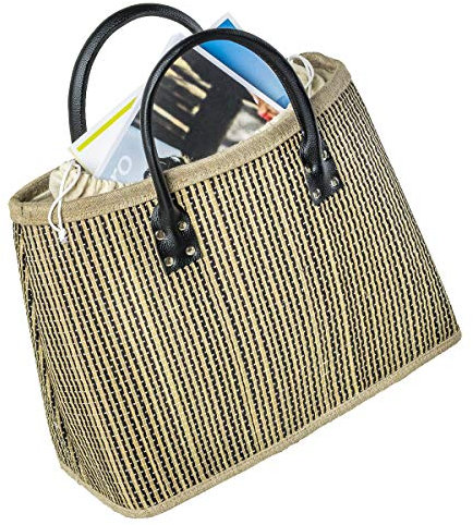 LaFiore24 Einkaufstasche Shopper Henkeltasche Korb Handtasche Allzwecktasche Schwarz-Streifen