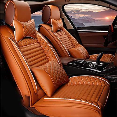 Muchkey 5-Sitze Auto Sitzbezüge Leder Autositzbezüge Set mit Kopfstütze Nackenkissen & Rückenkissen Autositze Zubehör Cayenne gelb