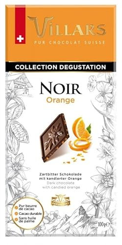 VILLARS - Tablette Dégustation Chocolat Noir Aux Écorces Oranges Confites 100G - Lot De 4