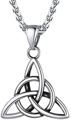 U7 Klassische Triquetra Anhänger Halskette Edelstahl Dreiheitsknoten mit 55+5cm Weizenkette Keltisch Knoten Amulett Modeschmuck Accessoire für Männer Frauen
