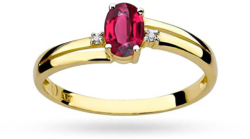 MARKO Verlobungsring aus Gelbgold für Damen mit 0,60 Karat Rubin und 0,03 Karat Diamanten Ring 14 Karat Gold (585) | Goldring mit Box | Goldring für Frauen (Rubin, 56 (17.8))