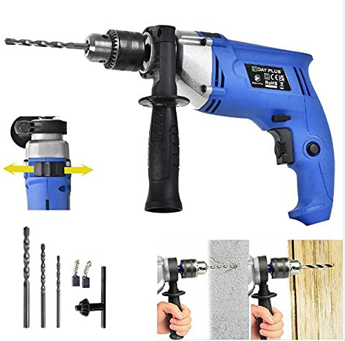 Perceuse à percussion 850 W 230 V 3000 tr/min Vitesse variable avec poignée rotative à 360 ° + accessoires