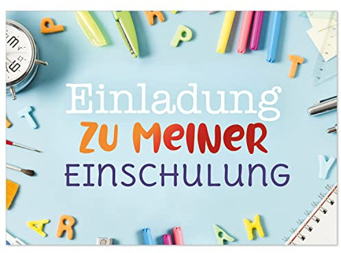 8 Einladungskarten Einschulung mit vorgedruckter Rückseite, Design 2, Karte Einladung 1. Schultag in der Schule