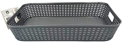 AUFBEWAHRUNGSKORB 35x25x6,5cm Kunststoff Rattan-Optik Körbchen Ablagekorb Kiste Korb 3-Varianten 03 (Grau)