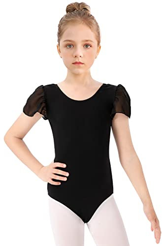 Bezioner Ballettkleidung Mädchen, Kinder Ballett Trikot Ballettanzug Puffärmel TanzBody for 3-12 Jahre Schwarz 120