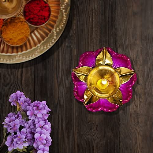 Satvik 1 Stück Amayra Designer Lotusform Diya. Dekorative Blume Dia Diwali Kerze Teelichthalter Ständer Dia Öllampe Innendekoration Tisch Diya Einweihungsfeier Rückgabe Geschenk Artikel