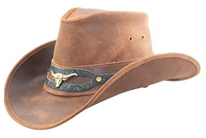 Black Jungle Ontario Outdoor Western Lederhut Australien Cowboy Lederhüte Reiterhut Unisex (as3, Alpha, l, Ocker)