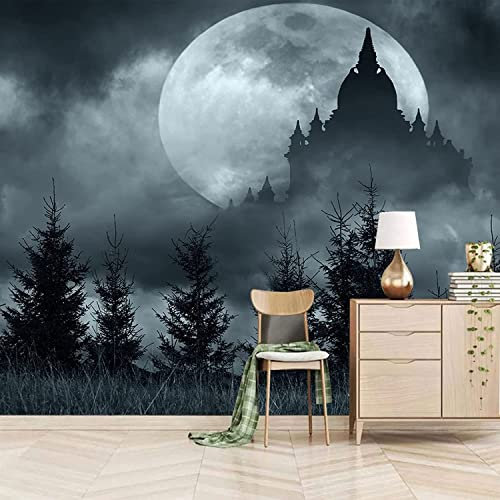 Burg In Der Nebligen Nacht 3D-Wandbilder Tapete, 3D-Wandbild Raumdekor Gemälde Pre-Paste Tapete, Geeignet Für Tv-Hintergrundwand, Wohnzimmer Und Schlafzimmer, Abnehmbare Wandkunst 400(B)x280(H)cm