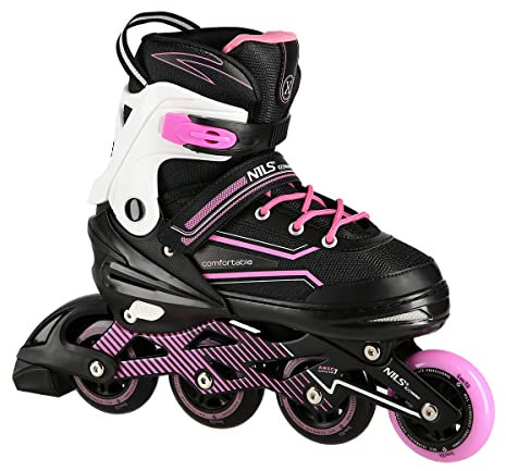 Nils Extreme Inline Skates Damen Inliner ABEC7 Verstellbare Inlineskates für Kinder (Schwarz-Rosa, 35-38), (NA1169A)