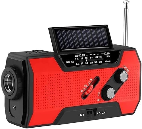 CAFFIA Crank Radio Solar Power, Emergency Hand Crank Radio with Flashlight & 1000mAh Cell Phone Charger, Portable AM/FM NOAA Weather Radio, Household Outdoor Emergency Supplies