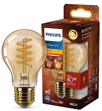Philips LED Vintage Bernsteinfarbene Glühbirne, 40 W, E27, warmweiß, dimmbar, Gold