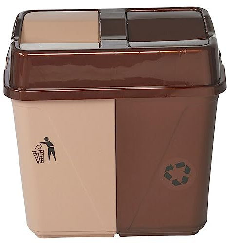 URBNLIVING 40L Duo Kitchen Bin Waste Garbage Can 2 Compartments With Bas Connectors (Brown/Beige)