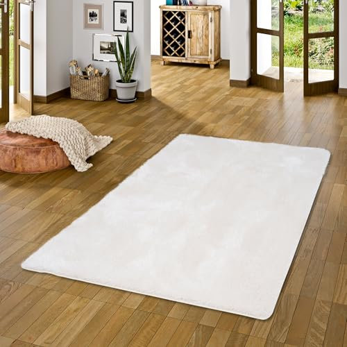 Tappeto Shaggy a Pelo Alto per Soggiorno e Camera da Letto Soffice e Lussuoso Emotion Miscela Bianca