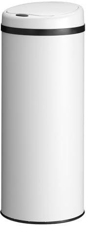 Juskys poubelle automatique avec capteur de 50 L - poubelle électrique, détecteur de mouvement, couvercle automatique, étanche, bague de serrage, cuisine - blanc