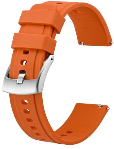 BISONSTRAP Flexible Bracelet Montre en Silicone 20mm, Bracelet pour Homme et Femme, Bracelets Connectée en Caoutchouc, Orange avec Boucle Argentée