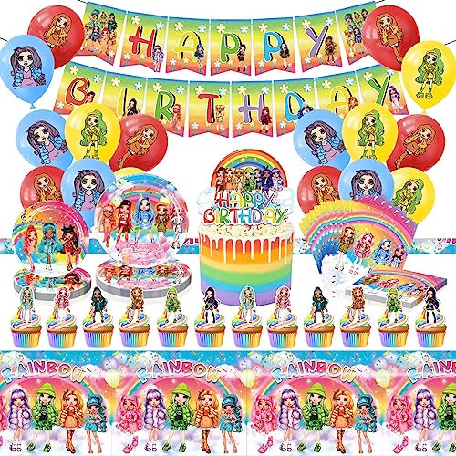 73 Stück Geburtstagsdeko, Kinder Geburtstag Deko,Mädchen Birthday Decorations Set mit Teller,Banner,Servietten,Luftballons,Cake Topper