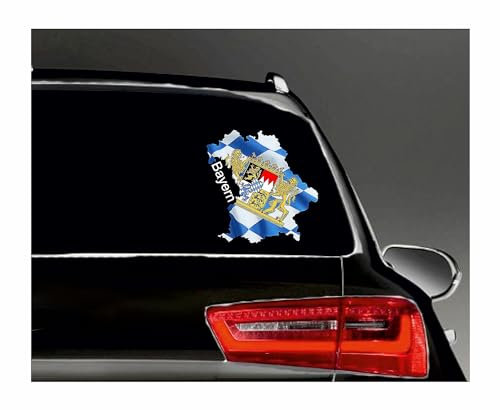 WildeBabsKLBT D05 Bayern blau weis Löwen Bundesland Schrift weiß Fahne Flagge Wappen Staat Land Karte Form 11cm Hochwertiger Premium Auto-Aufkleber Sticker Decal Autoaufkleber Q23