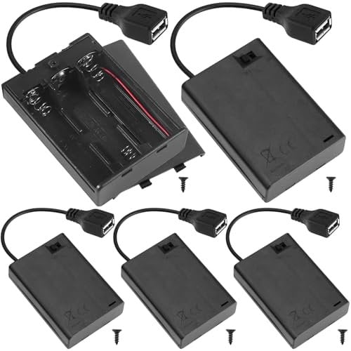 Xiatiaosann 3 AA Battery Holder USB Female Socket, 3 AA Battery Case Box Holder with Cover and On/Off Switch (5 Pack)