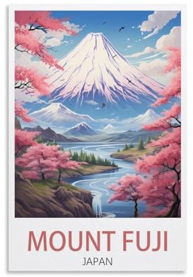 PuPLuM Wandkunst-Poster Mount Fuji, japanisches Vintage-Reiseposter, Querformat, 20 x 30 cm, Leinwand-Kunst-Poster für Wohnzimmer, Dekoration, Gemälde für Heimdekoration