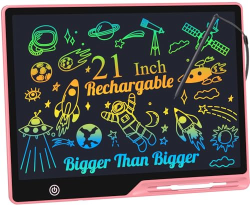 Kinayue LCD-Schreibtablett für Kinder, Wiederaufladbare Maltafel Zeichentafel, Vorschule Lernen Spielzeug Weihnachten Geburtstag Ostern Geschenk 3 4 5 6 7 Jahre alt Mädchen Jungen (21 Zoll-Rosa)