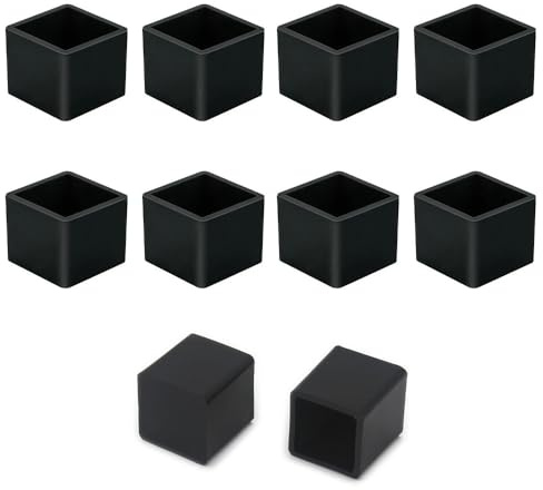 Leliafleury Lot de 10 embouts carrés en caoutchouc antidérapants pour pieds de chaise, tables, bureaux - 60 x 60 mm - Noir