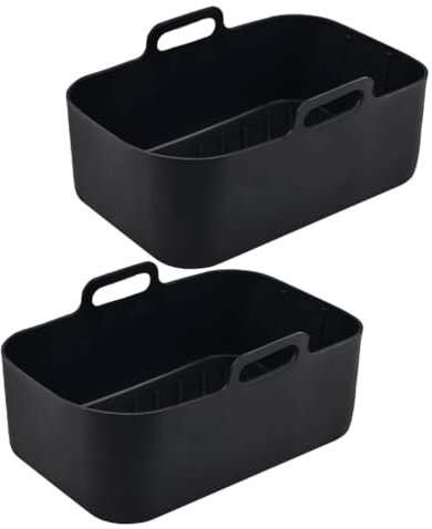 OUNONA 2pcs Silicone Set Non-Stick Baking Tray for Dz201 Foodi 8qt Black Silicone Mats for Dual Basket Frying Reusable Kitchen Accessories