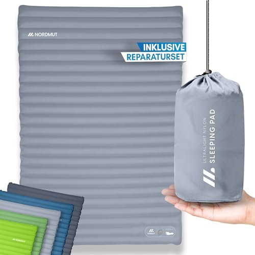 NORDMUT® Isomatte Selbstaufblasend 2 Personen - Outdoor Matratze 10cm Ultra komfortabel - Luftmatratze Selbstaufblasend für kinderleichtes aufpumpen - Wetterbeständige Camping Matratze (Grau)