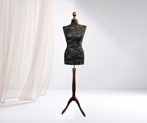 Generic LUSORIA Schneiderpuppe, Schneiderbüste weiblich Schwarz - braune Blumen/dunkelbraunes Dreibein (M 38/40), F78T87G