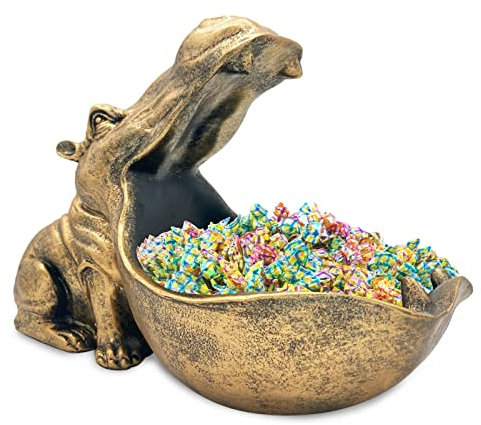 Hippo Statue Key Shell, Large Mouth Figure Key Bowl, Jewelry Storage Box, Sculpture, Table Decoration for Hallway, Living Room, Office, Gifts (Gold)