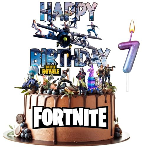 7th Video Game Happy Birthday Cake Topper, Paper Badge Party Supplies Decoration Supplies for Kids Adults Girls Boys