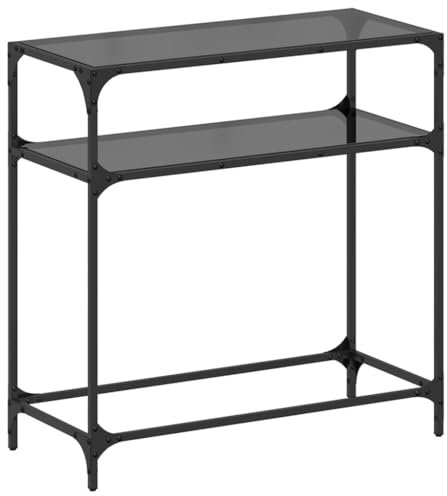 vidaXL Table Console avec Dessus en Verre Noir 80x35x81 cm Acier