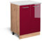 Vicco Stehender Küchenschrank R-Line, Bordeaux Hochglanz/Goldkraft Eiche, 60 cm AP Marmor