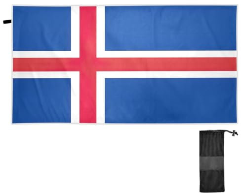 CHIFIGNO Großes Strandtuch mit isländischer Flagge, 76,2 x 152,4 cm, leicht, schnell trocknend, verstaubar, Strandtuch, Badetuch, Duschtuch, Camping-Handtuch für Erwachsene, Damen, Herren