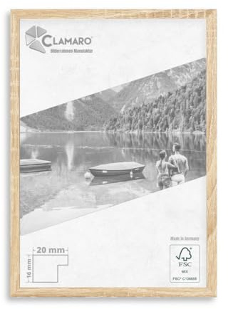 CLAMARO Bilderrahmen Collage 20, 59,4x84,1 cm, Eiche Sonoma, MDF Holzrahmen | Acrylglasscheibe, HDF Rückwand, Metall Zackenaufhänger, handgefertigt in Deutschland, für Fotos und Urkunden