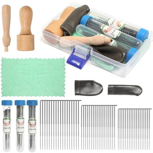 Agujas de fieltro para fieltro seco, juego de agujas de fieltro con agujas de fieltro en 3 tamaños y mango de aguja de fieltro de madera para fieltro de lana, fieltro con aguja, fieltro seco para