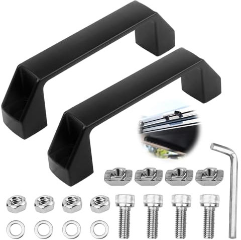 Set de 2 Asas de Aleación de Aluminio para Perfil de Aluminio Serie 30,Distancia entre Orificios de 120 mm,Maneta Puerta Aluminio,Tiradores Negros,Con Tuerca en T, Tornillos y Llave