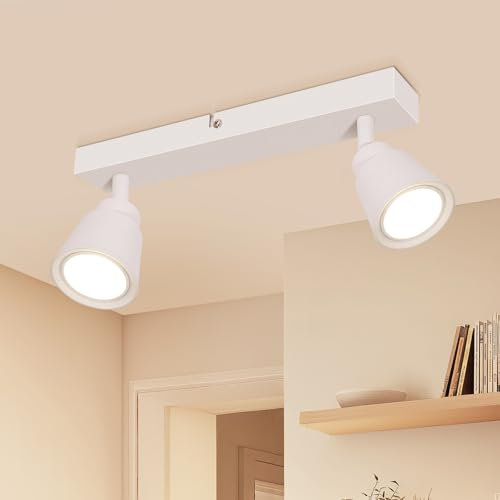 TaFiCo Deckenstrahler LED Innen 2 Flammig - Deckenlampe Strahler Weiß GU10 - Modern Schwenkbar Strahler Deckenleuchte Spot Weiß - Wandstrahler für Wohnzimmer Schlafzimmer Küche - Ohne Leuchtmittel