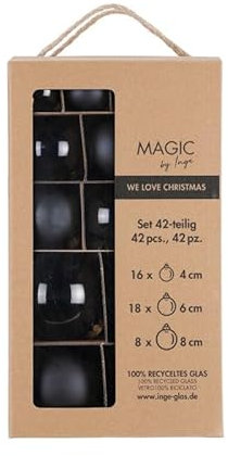 MAGIC by Inge - Weihnachtskugeln Set 42-teilig Ebony Black, mit den Durchmessern 4 cm, 6 cm und 8 cm, Christbaumschmuck Glas