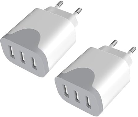 Chargeur USB 2Pack, Prise USB Multiple 3 Ports Adaptateur Charge Rapide Universel Prises pour iPhone 14/13/12/11 Pro Max Mini SE XR XS Max Samsung Galaxy S21 S20 A71 A51 Note 20 Xiaomi Plug Charger