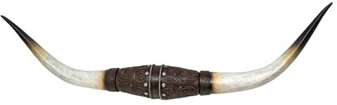 Faux Bull Longhorn Schädel Wanddekoration - Harz-Skulptur mit gedrehtem Lederstil - Rustikale Lenkhörner Wandkunst für Western, Südwesten, Indianer Dekor - Tolle Geschenkidee