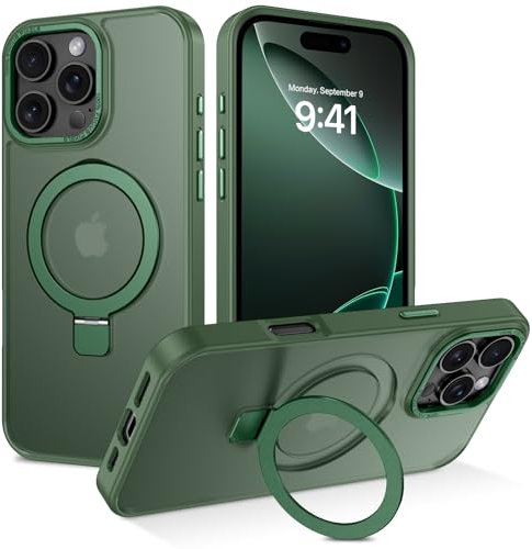 BENTOBEN Magnetic Case for iPhone 16 Pro Max with Stand [Compatible with Magsafe], Invisible Ring Stand Translucent Matte Military Grade Shockproof Slim Cover for iPhone 16 Pro Max, Dark Green