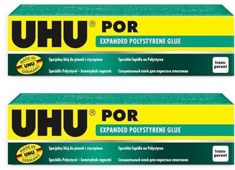 UHU POR Colla per polistirene espanso - 40 g/50 ml - Confezione da 2 tubi