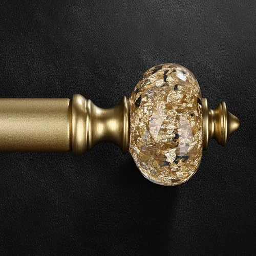 JRZOO Goldene Gardinenstange für Fenster, 122 bis 213 cm, dekorativ, 2,5 cm Durchmesser, robuste, verstellbare Gardinenstangen mit durchscheinenden Kristall-Acryl-Endstücken, moderne Gardinenstangen