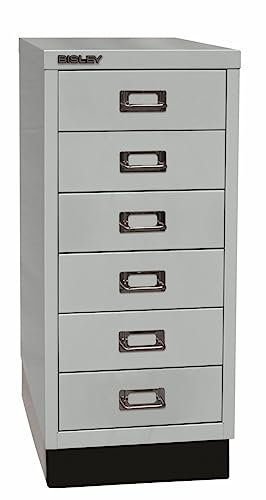 BISLEY Schubladenschrank aus Metall für DIN A4 in lichtgrau mit 6 Schubladen und Sockel Büroschrank Werkzeugschrank