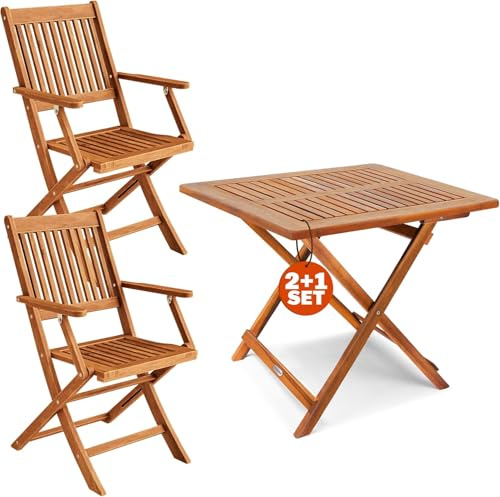 CASARIA Brown 3 Piece Acacia Balcony Furniture Set with 2 Folding Chairs
