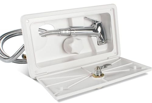 Douche extérieure for camping-car avec serrure, douche extérieure réglable, eau chaude et froide, for camping-car simple, 1 pièce(White)
