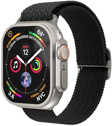 VONMÄHLEN Woven Loop – Geflochtenes Nylonarmband, stufenlos verstellbar, schweiß- und wasserabweisend, kompatibel mit Apple Watch - Black